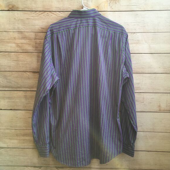 POLO RALPH LAUREN REGENT CLASSIC FIT SHIRT IN PURPLE AND GREEN STRIPES - Picture 3 of 5